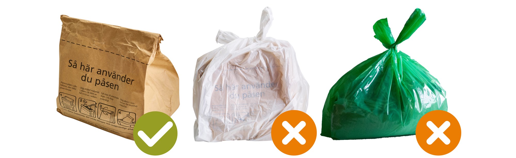 papperspåse för matavfall och soppåsar för annat avfall