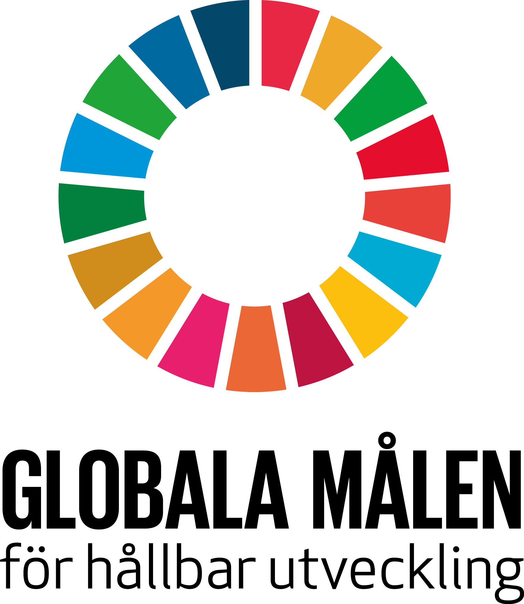 Logo med donut med flera färger och texten Globala målen för hållbar utveckling