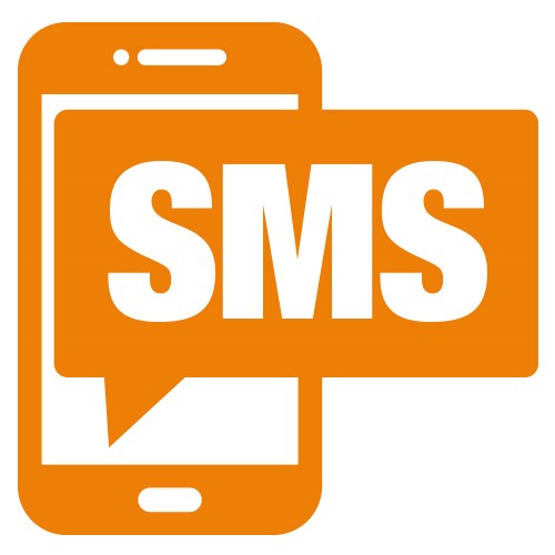 Ikon av en mobil med pratbubbla med texten SMS